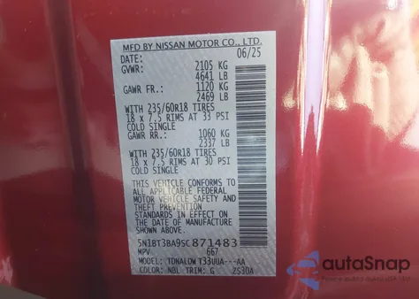 2025 Nissan Rogue Sv Fwd из США, поврежденный, VIN 5N1BT3BA9SC871483